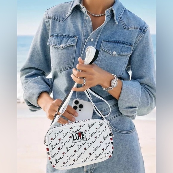 Brighton LOVE SCROLL Canvas Black White Crossbody Bag NEW Without Tags 8”x5” - Picture 1 of 16